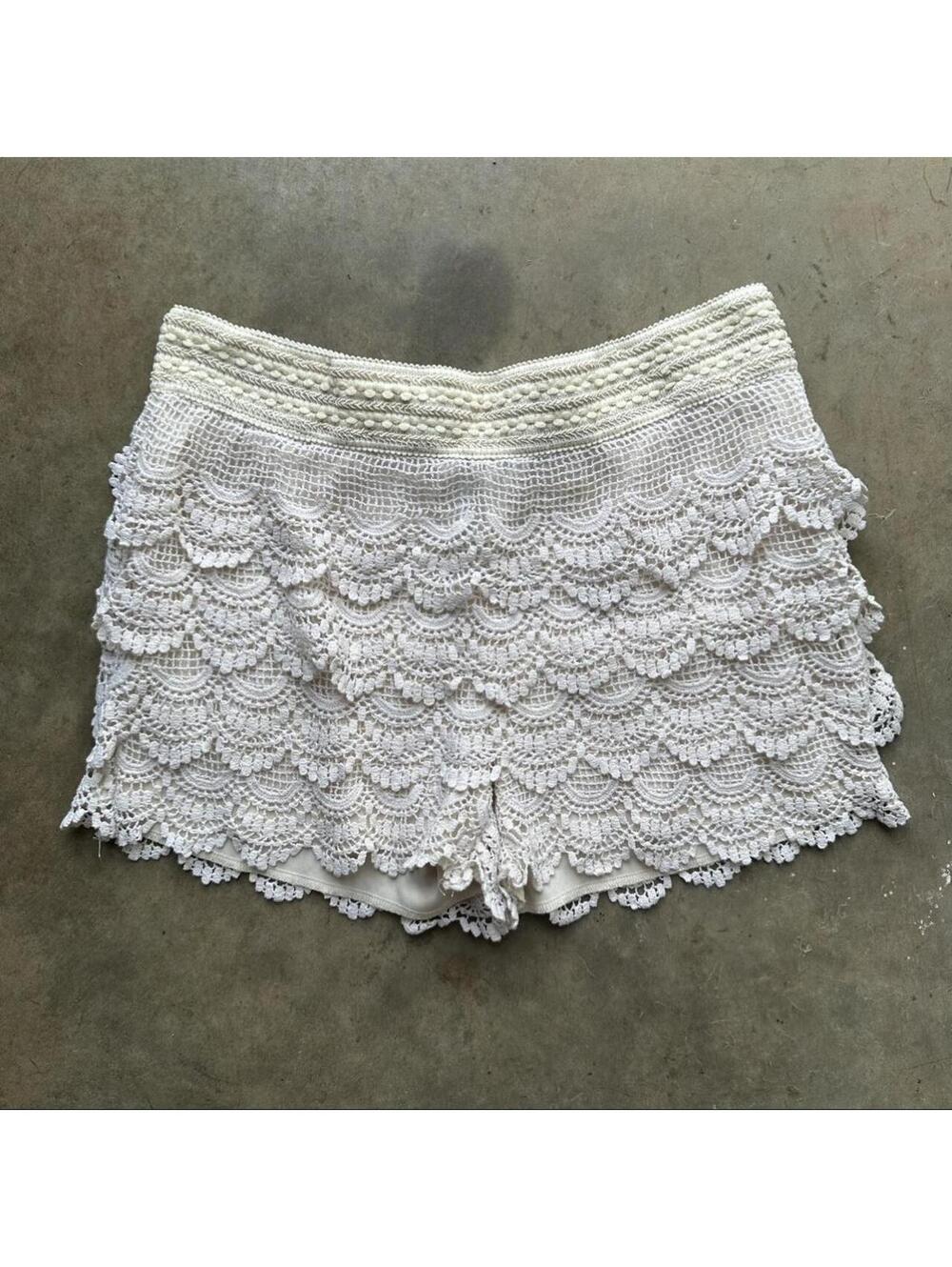 Riley + James white lace bloomer shorts with scalloped edges,